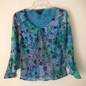 Like New! Zero Zero Size S Vintage Y2K Sheer Floral Blouse – Blue Green Purple